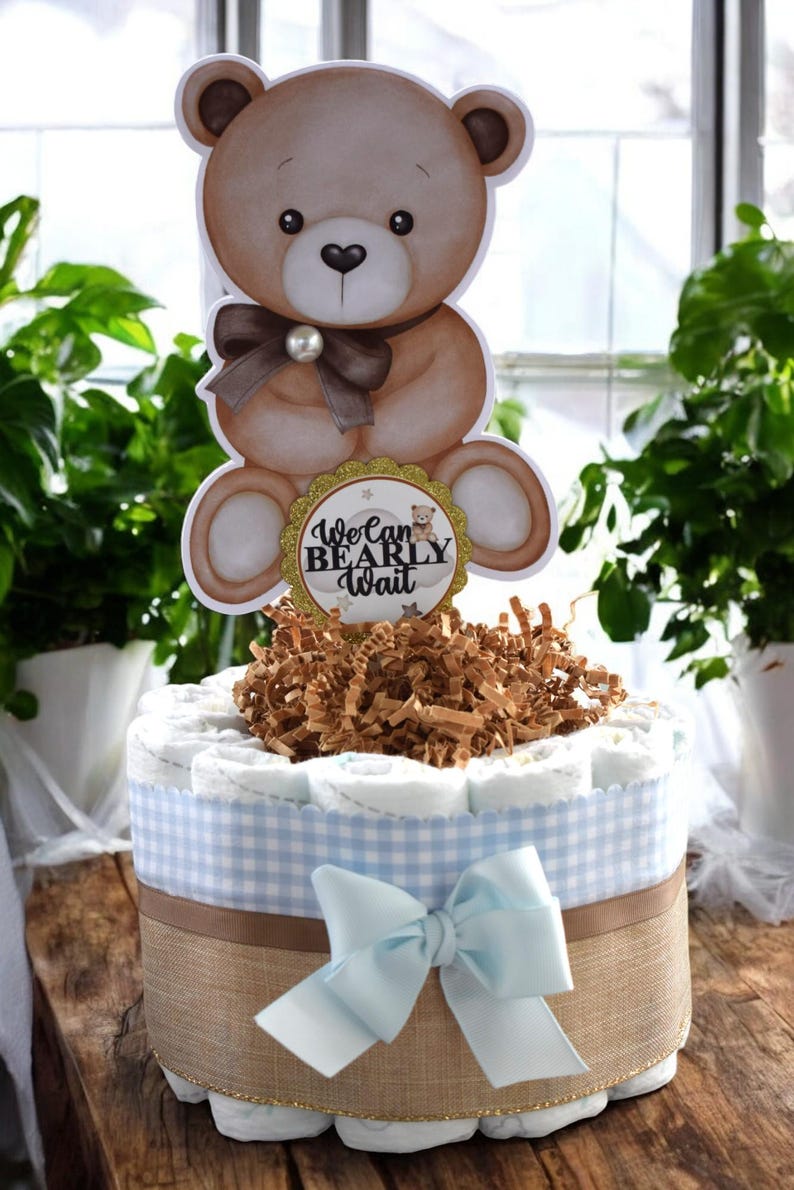 Blue Boy Teddy Bear Mini Diaper Cake Baby Shower, Colors Baby Shower ...