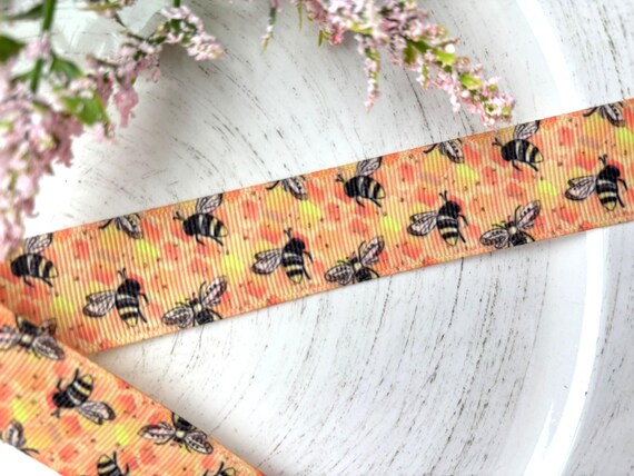 Vibrant Bumble Bee Grosgrain Ribbon, Diaper Cake Ribbon, Yellow and Black Ribbon || 3 Yards of Ribbon - 1" (25mm)