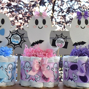 Ghost Diaper Cake Baby Shower, Boy & Girl Halloween Baby Shower Centerpieces Decorations, Blue Pink Lavender Ghost Shower Party Decor -S0011