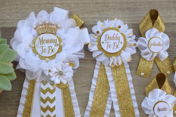 White Gold Baby Shower, White Gold Guest Pin, Baby Shower Mommy To Be Pin, White Gold Daddy To Be Pin, White Gold Shower, Custom Pin