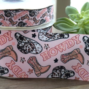 Girl Cowgirl Baby Shower Ribbon, Girl Western Grosgrain Ribbon, Pink Cowboy Ribbon || 3 Yards of Ribbon - 1"(25mm) /  3" (75mm)