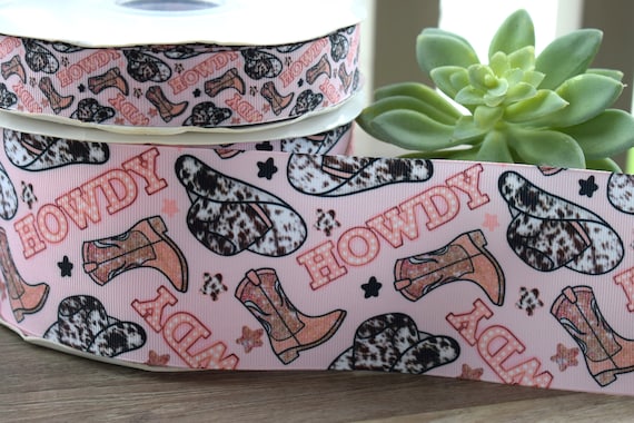 Girl Cowgirl Baby Shower Ribbon, Girl Western Grosgrain Ribbon, Pink Cowboy Ribbon || 3 Yards of Ribbon - 1"(25mm) /  3" (75mm)