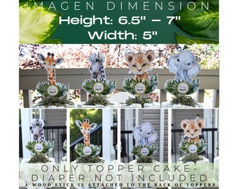 Jungle Safari Cake Toppers, Baby Shower Party, Baby Shower Centerpieces Decorations, Boy Room Nursery Decor, New Mom Gifts - S0001