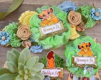 Boy Lion Baby Shower, Maternity Sash, Mommy To Be Pin, Daddy To Be Pin, Custom Baby Shower Set