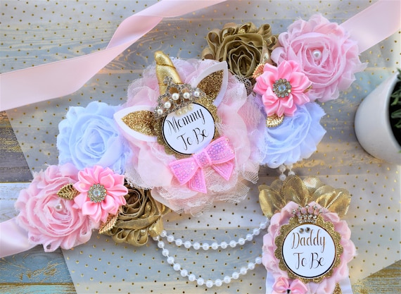 Unicorn Baby Shower, Unicorn Maternity Sash, Unicorn Flower Sash, Pastel Belly Sash, Purple Aqua Pink Sash, Unicorn Baby Shower, Custom