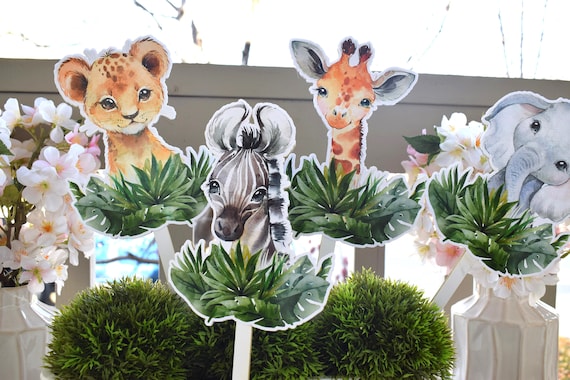 Jungle Safari Cake Toppers Baby Shower, Baby Shower Centerpieces Decorations, Boy Room Nursery Decor, New Mom Gifts - S0001