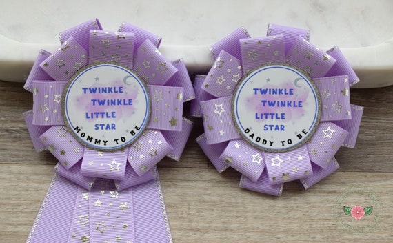 Lavender Little Star Baby Shower, Twinkle Twinkle Little Star Mommy To Be Ribbon Pin, Daddy To Be Pin
