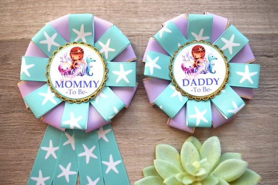 Mermaid Baby Shower, Lavender Aqua Starfish Maternity Sash, Mermaid Shellfish Flower Sash, Lilac Belly Sash, Lavender Aqua Sash, Custom