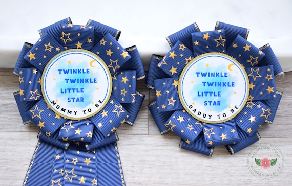 Navy Blue Little Star Baby Shower, Twinkle Twinkle Little Star Mommy To Be Ribbon Pin, Daddy To Be Pin