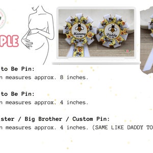 Bumble Bee Baby Shower, Gender Reveal Parent Pins, Bee Corsage Pin, Mommy To Be Ribbon, Daddy To Be Pin image 3