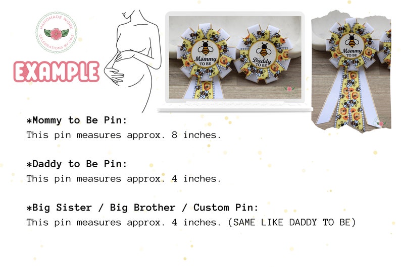 Bumble Bee Baby Shower, Gender Reveal Parent Pins, Bee Corsage Pin, Mommy To Be Ribbon, Daddy To Be Pin image 3