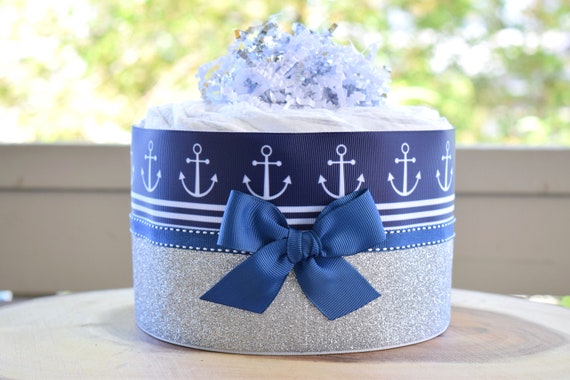 Nautical Anchor Mini Diaper Cake Baby Shower, Baby Shower Centerpieces Decorations, Girls Room Nursery Decor, New Mom Gift, Baby Shower Gift