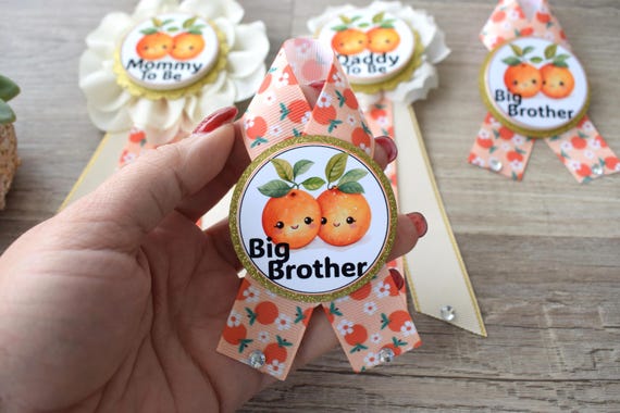 Two Little Cuties Are On The Way Baby Shower, Fruit Orange Maternity Sash, Mommy To Be Ribbon Pin, Daddy To Be , Baby Shower Gift