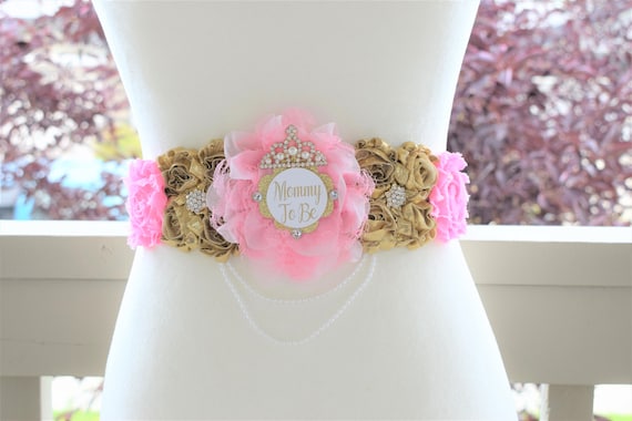 Royal Gold Prince Flower Sash, Royal Gold Maternity Sash, Royal Gold Pregnant Sash, Mommy and Daddy To Be, Royal Prince Baby Shower, Custom
