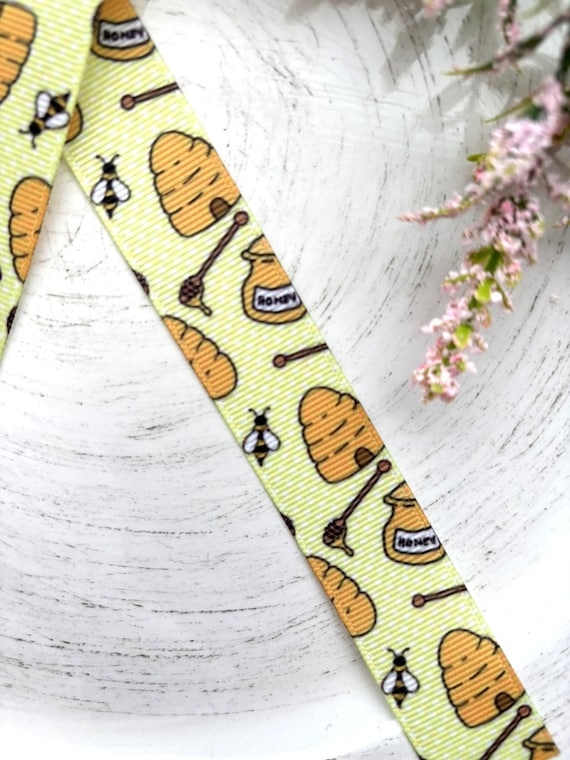 Honey Comb Bumble Bee Grosgrain Ribbon, Diaper Cake Ribbon, Yellow and Black Ribbon || 3 Yards of Ribbon - 1" (25mm)