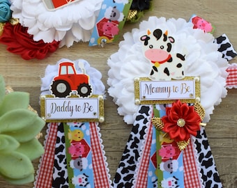 Farm Animal Baby Shower, Barn Animal Baby Shower, Cow Sheep Horse Mommy To Be Pin, Farm Daddy To Be Pin, Custom Order