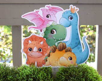 Décoration de gâteau de naissance pour bébé fille, motif dinosaure, centre de table neutre, décoration de chambre d'enfant, cadeau pour nouvelle maman.