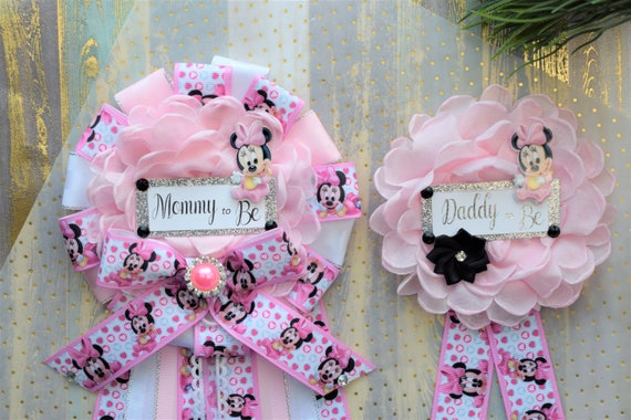 Girl Mouse Corsage Pin, Pink Girl Baby Shower, Mickey Mommy To Be Pin, Girl Mouse Theme Baby Shower, Girl Mouse Daddy To Be Corsage