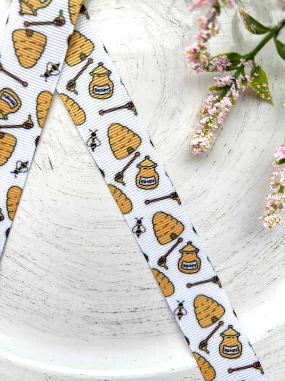 Comb Bumble Bee Grosgrain Ribbon, Diaper Cake Ribbon, Yellow and Black Ribbon || 3 Yards of Ribbon - 1" (25mm)