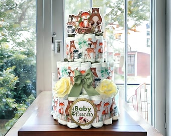 Woodland Animal Diaper Cake Baby Shower, Diaper Cake Centerpieces Decor, Woodland Diaper Cake, Room Nursery Decor, New Mom Gifts