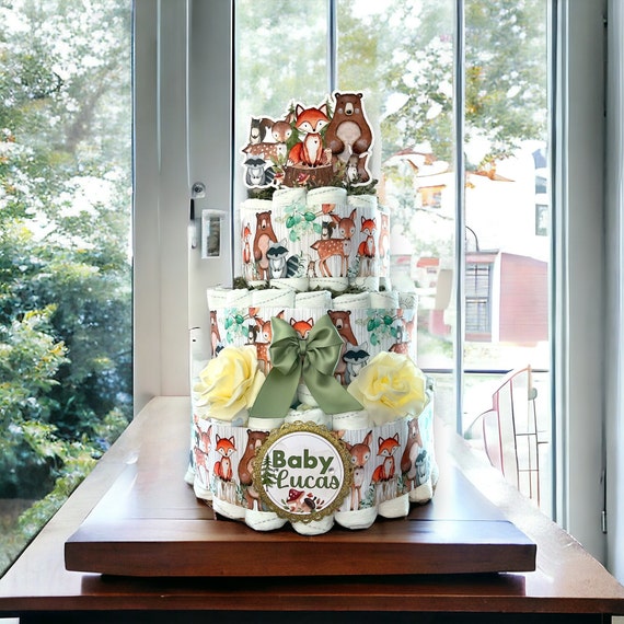 Woodland Animal Diaper Cake Baby Shower, Diaper Cake Centerpieces Decor, Woodland Diaper Cake, Room Nursery Decor, New Mom Gifts