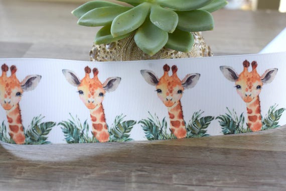 Giraffe Grosgrain Ribbon, Diaper Cake Ribbon, Boy Safari Ribbon || 3 Yards of Ribbon - 1" (25mm) / 2" (50mm)