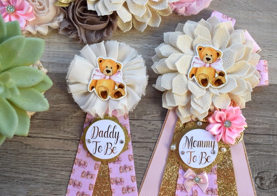 Pink Girl Teddy Bear Baby Shower, Pink Bear Mommy Bear Maternity Sash, Papa Bear, Mommy To Be Pin, Daddy To Be Pin, Girl Teddy Bear, Custom