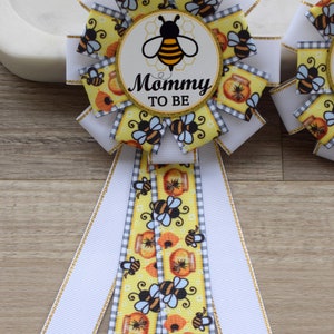 Bumble Bee Baby Shower, Gender Reveal Parent Pins, Bee Corsage Pin, Mommy To Be Ribbon, Daddy To Be Pin image 2