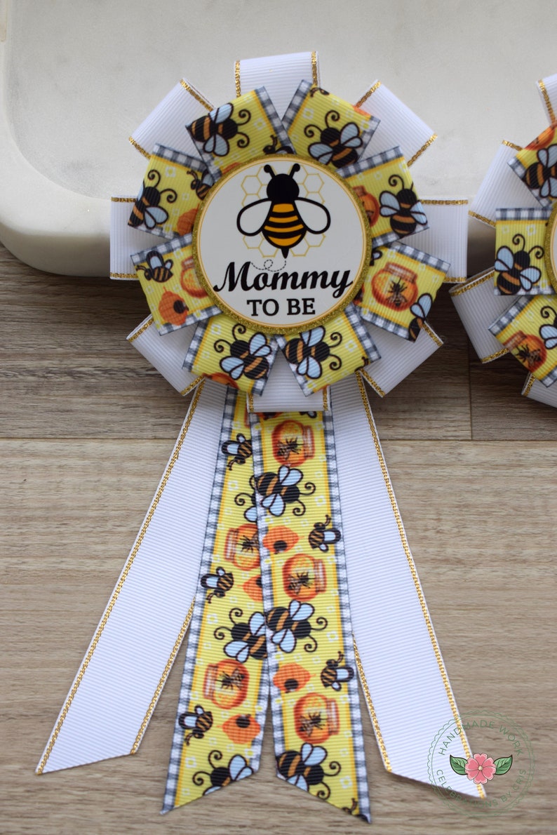 Bumble Bee Baby Shower, Gender Reveal Parent Pins, Bee Corsage Pin, Mommy To Be Ribbon, Daddy To Be Pin image 2