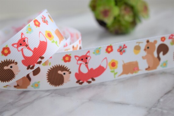 Woodland Ribbon, Fox Ribbon, Fox Grosgrain Ribbon, Woodland Shower Ribbon, Fox Raccoon Ribbon || 3 Yards of Ribbon -  7/8" (22mm)