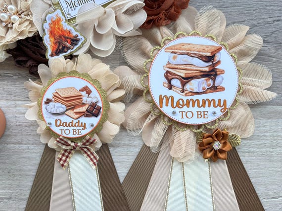 S'mores Baby Shower, Marshmallow Chocolate Maternity Sash, Mommy To Be Pin, Daddy To Be Pin, Camping Campfire Camper, Custom Order Welcome
