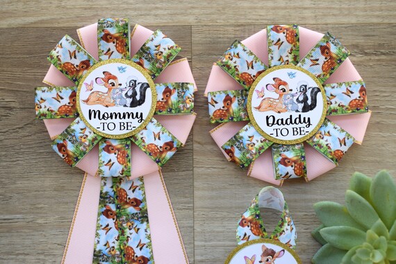 Girl Deer Baby Shower, Pink Mommy To Be Ribbon Pin, Daddy To Be Corsage Pin, Family Pins