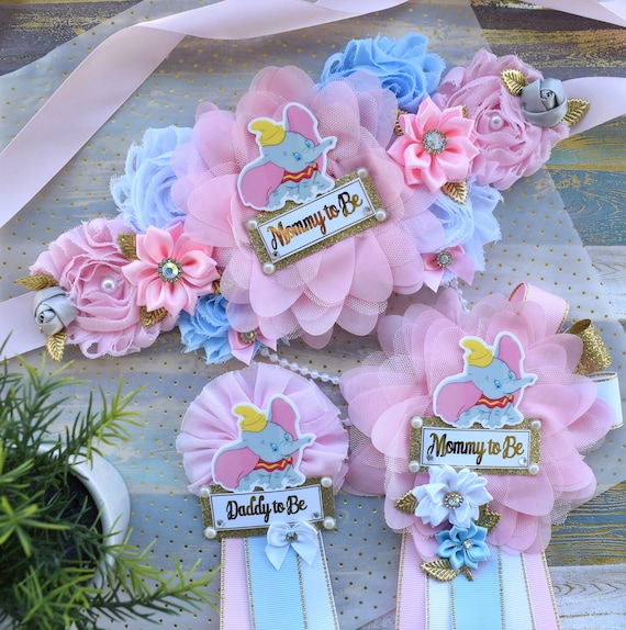 Girl Elephant Baby Shower, Pink Blue Girl Elephant Maternity Sash, Girl Elephant Belly Belt, Gender Reveal Fly Elephant Baby Shower Sash
