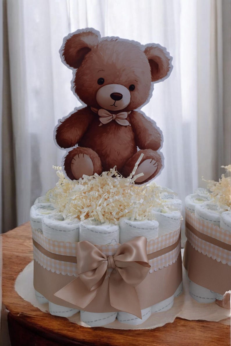 Gender Reveal Teddy Bear Mini Diaper Cake Baby Shower, Centerpieces ...