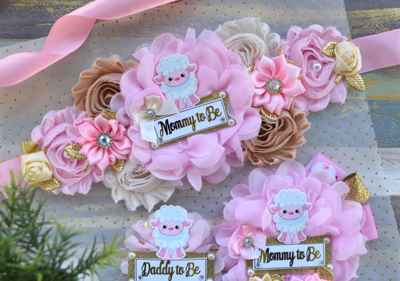 Girl Lamb Ribbon Corsage Pins, Lamb Mommy To Be Badge Baby Shower, Sheep Pink Brown Mommy To Be Pin, Sheep Lamb Daddy To Be Pin, Lamb Shower