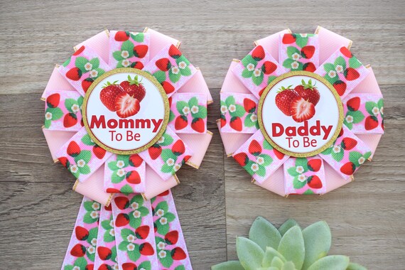 Strawberry Baby Shower, Strawberry Fruit Mommy To Be Ribbon Pin, Daddy To Be Pin, Summer Tropical, Baby Shower Gift, New Parent's, Gift