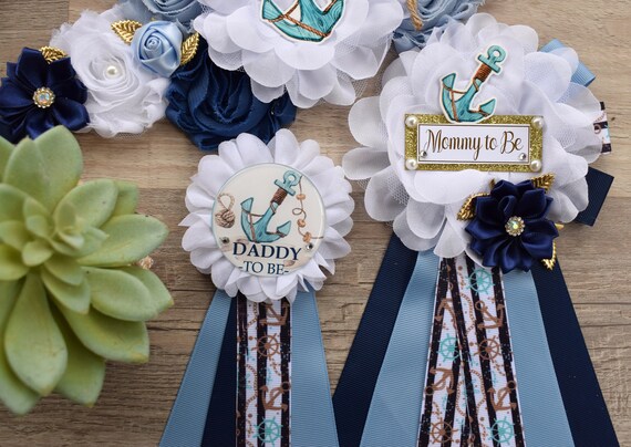 Nautical Baby Shower, Red Blue White Flower Sash, Ahoy Nautical Maternity Sash, Ahoy Its a Boy, Nautical Belly Sash, Nautical Sash, S0001