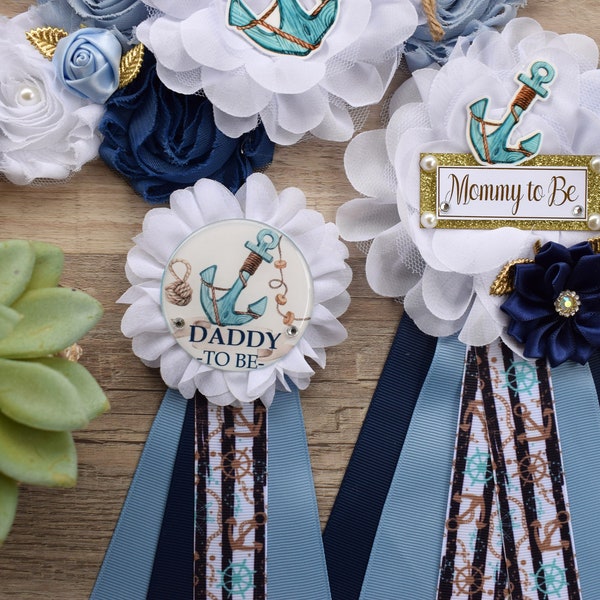 Nautical Baby Shower, Red Blue White Flower Sash, Ahoy Nautical Maternity Sash, Ahoy Its a Boy, Nautical Belly Sash, Nautical Sash, S0001