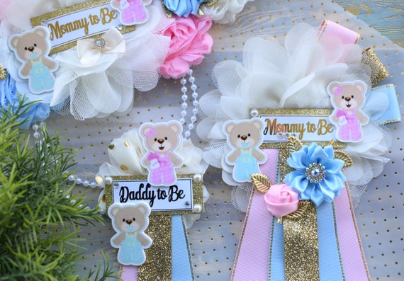 Bear Gender Reveal Baby Shower, Teddy Bear Pink Blue Maternity Sash, Reveal Flower Sash, Gender Reveal Belly Sash, Gender Reveal Baby Shower