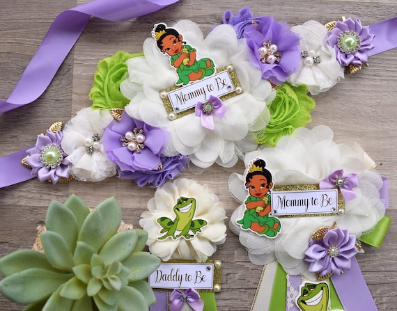 Tiana Princess Baby Shower, Princess Flower Sash, Maternity Sash, Princess Sash, Mommy and Daddy To Be, Princess Baby Shower, Custom