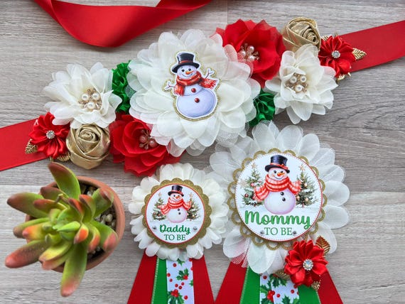 Snowman Baby Shower Pins, Christmas Maternity Sash, Mommy To Be Pin, Snowman Daddy To Be Pin, Baby Shower Gift, Custom Order Welcome