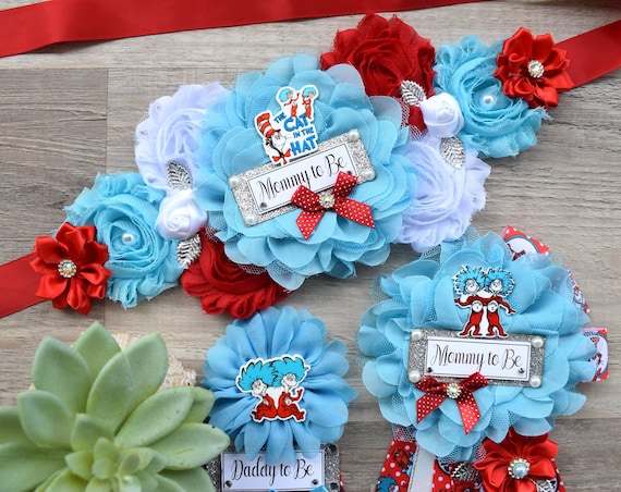 Red Blue Baby Shower, Maternity Sash, Mommy To Be Ribbon Pin, Daddy To Be Pin, Baby Shower Gift, Custom