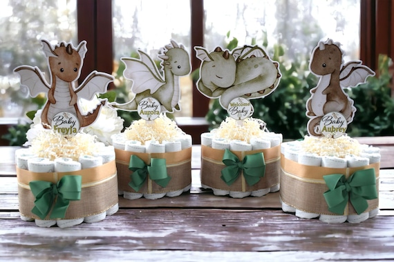 Dragon Mini Diaper Cake Set Baby Shower, Boy Dragon Baby Shower Centerpieces Decorations, Boy Room Nursery Decor, New Mom Gifts - S00016