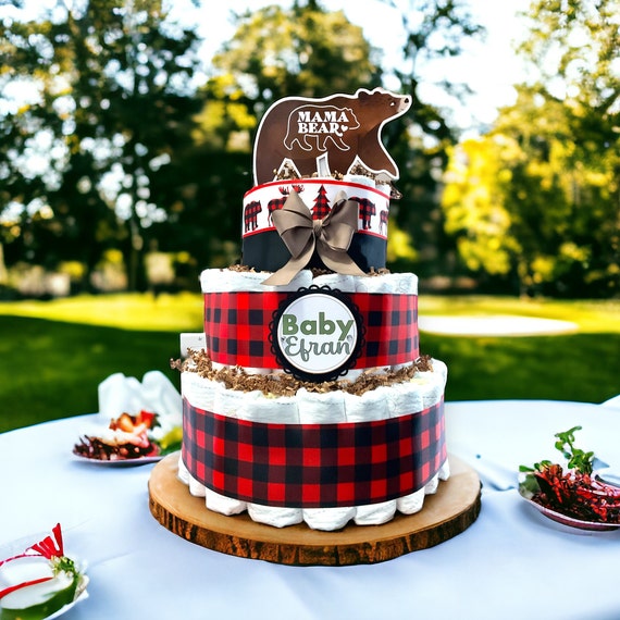 Mama Bear Animal Diaper Cake Baby Shower, Bear Diaper Cake Centerpieces Decor, Plaid Bear Diaper Cake, Room Nursery Decor, New Mom Gifts