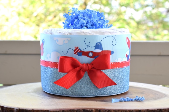Airplane Mini Diaper Cake Baby Shower, Baby Shower Centerpieces Decorations, Girls Room Nursery Decor, New Mom Gifts, Baby Shower Gift