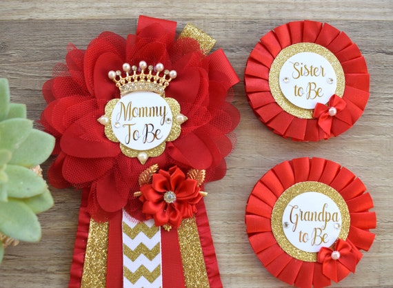 Red Gold Baby Shower, Red Gold Guest Pin, Baby Shower Mommy To Be Pin, Red Gold Daddy To Be Pin, Red Gold Shower, Custom Pin