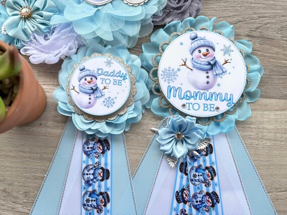 Boy Snowman Baby Shower Pins, Blue Snowman Maternity Sash, Mommy To Be Pin, Snowman Daddy To Be Pin, Baby Shower Gift, Custom Order Welcome
