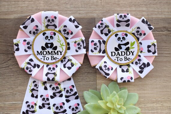 Pink Panda Baby Shower, Pink Panda Mommy To Be Ribbon Pin, Panda Daddy To Be Pin, Baby Shower Gift, New Parent's Pins, Custom