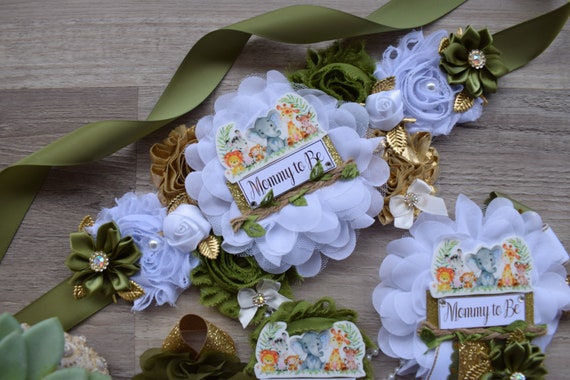 Olive Safari Baby Shower, Olive Maternity Sash, Olive Gold Baby Shower, Teddy Safari Green White Gold Belly Sash, Greenery Flower Sash