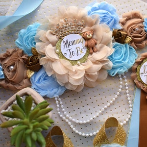 Blue Bear Baby Shower, Teddy Bear Blue Maternity Sash, Teddy Bear Corsage Pin, Bear Mommy To Be, Bear Daddy To Be, Bear Baby Shower, Custom